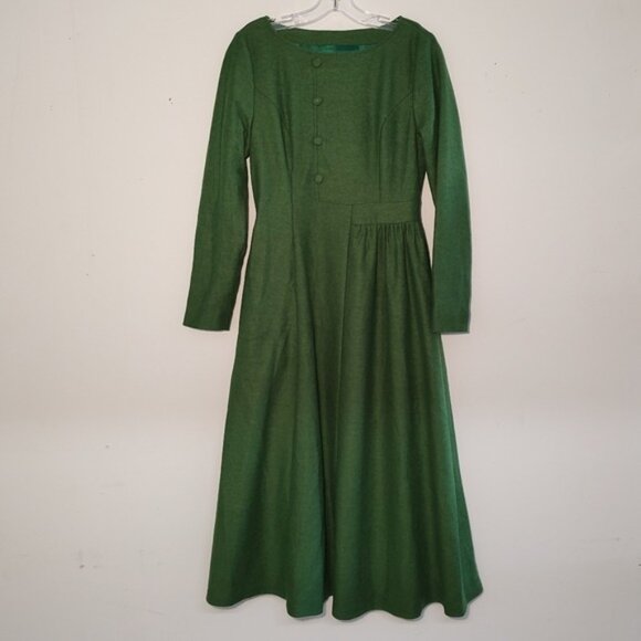 Ylistyle Green Retro Style Wool Blend Maxi Dress  4? - Picture 3 of 14